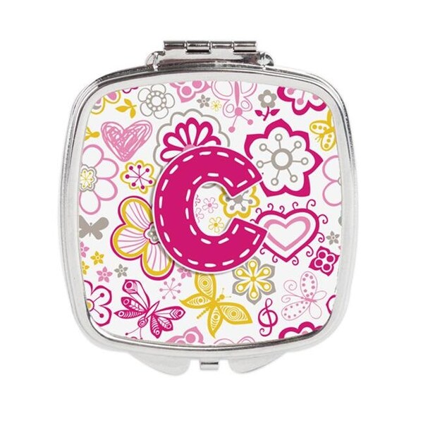 Carolines Treasures Carolines Treasures CJ2005-CSCM Letter C Flowers & Butterflies Pink Compact Mirror CJ2005-CSCM - main